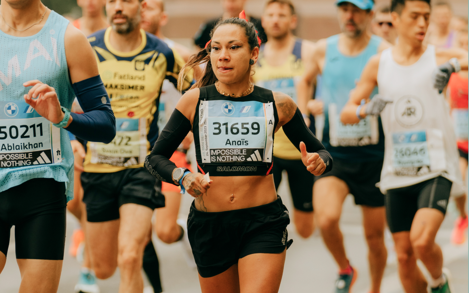 Anaïs Quemener, le 24 septembre 2023, au marathon de Berlin. Margaux Le Map/Salomon