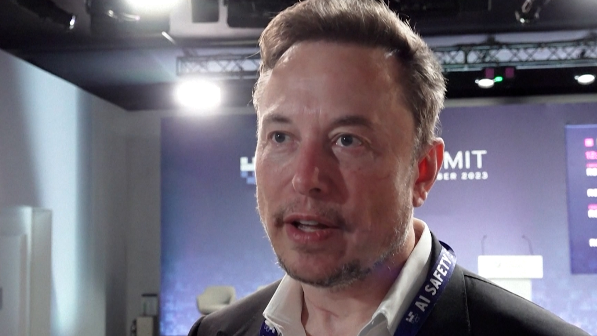 Elon Musk au sommet international de la sécurité de l'IA (Royaume-Uni).